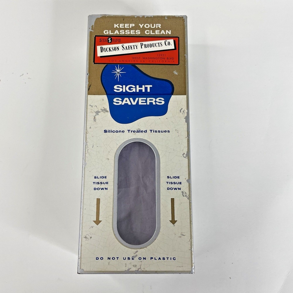 Vtg Dickson Safety Products Eyeglass Tissues Wall Dispenser Display Sight Savers